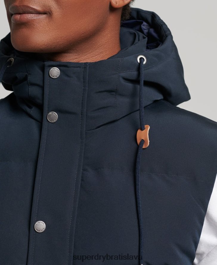 Superdry muži Everest puffer vesta s kapucňou 6B4ZTR1024 oblečenie námorníctvo