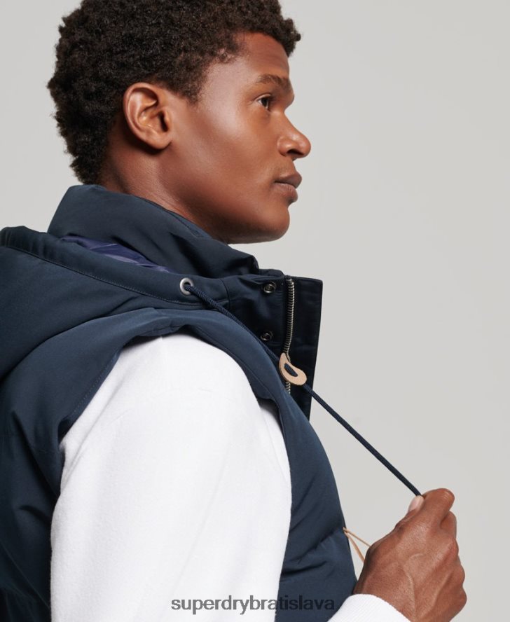 Superdry muži Everest puffer vesta s kapucňou 6B4ZTR1024 oblečenie námorníctvo