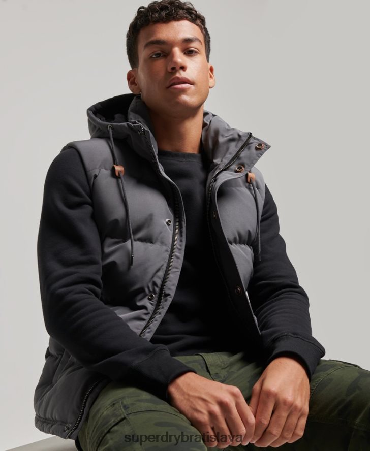 Superdry muži Everest puffer vesta s kapucňou 6B4ZTR963 oblečenie tmavošedý