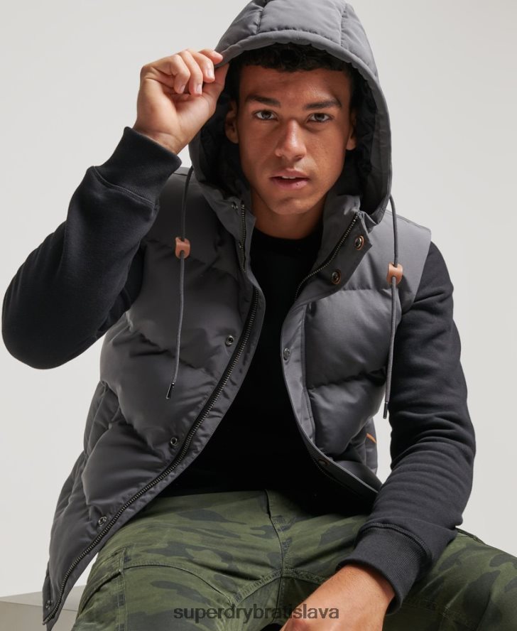 Superdry muži Everest puffer vesta s kapucňou 6B4ZTR963 oblečenie tmavošedý