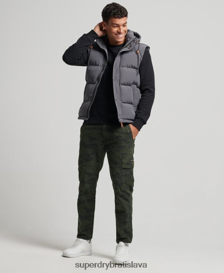 Superdry muži Everest puffer vesta s kapucňou 6B4ZTR963 oblečenie tmavošedý
