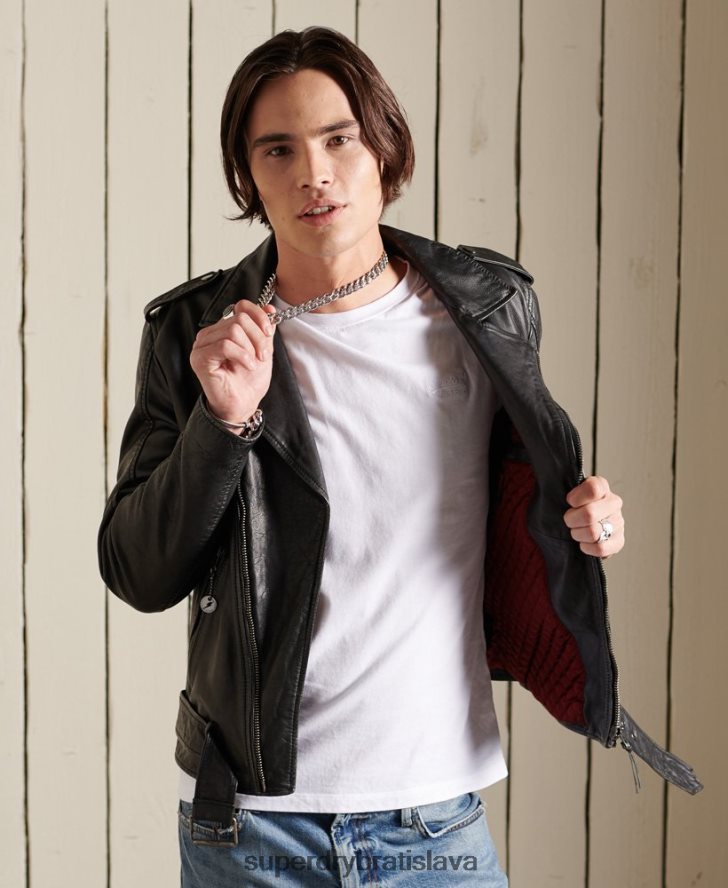 Superdry muži Vintage kožená motorkárska bunda 6B4ZTR4784 oblečenie čierna