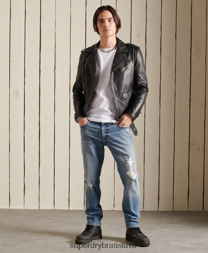 Superdry muži Vintage kožená motorkárska bunda 6B4ZTR4784 oblečenie čierna