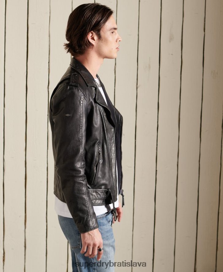 Superdry muži Vintage kožená motorkárska bunda 6B4ZTR4784 oblečenie čierna