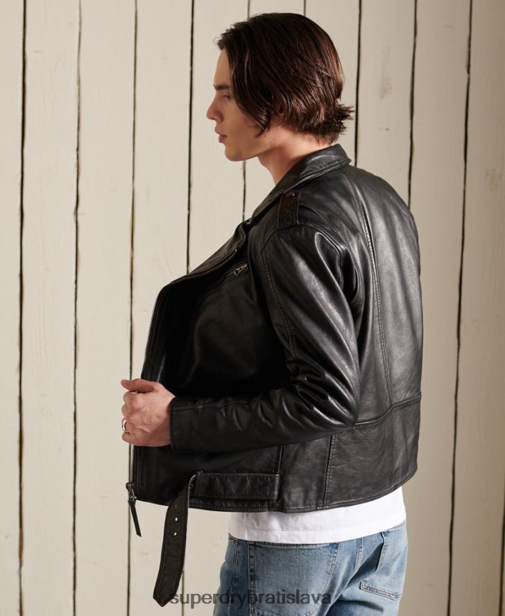 Superdry muži Vintage kožená motorkárska bunda 6B4ZTR4784 oblečenie čierna