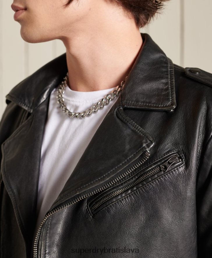 Superdry muži Vintage kožená motorkárska bunda 6B4ZTR4784 oblečenie čierna