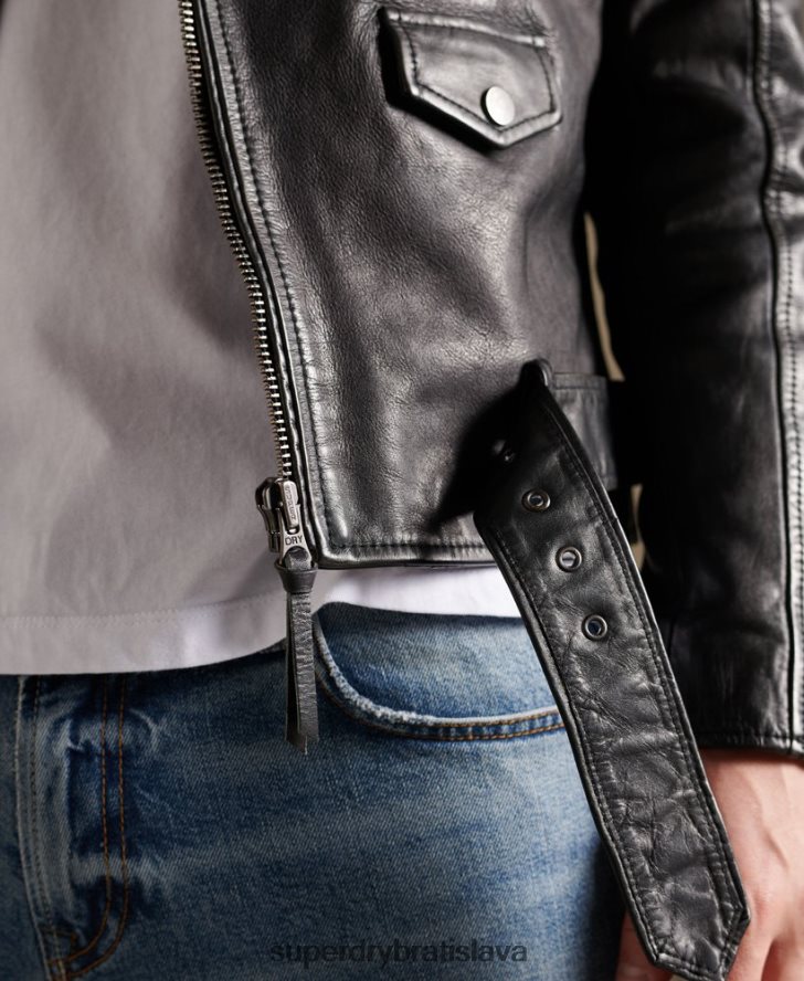 Superdry muži Vintage kožená motorkárska bunda 6B4ZTR4784 oblečenie čierna
