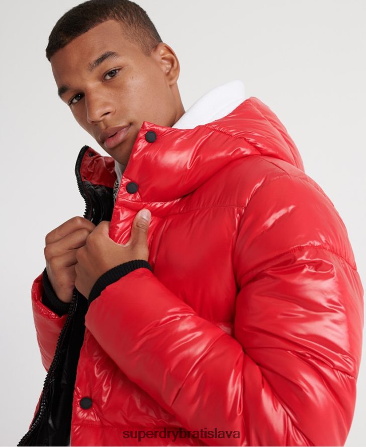 Superdry muži bomber bunda s vysokým leskom 6B4ZTR1163 oblečenie červená