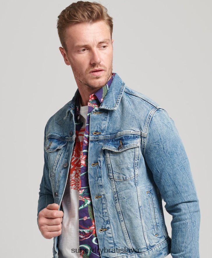 Superdry muži cestná bunda trucker 6B4ZTR4438 oblečenie Modrá