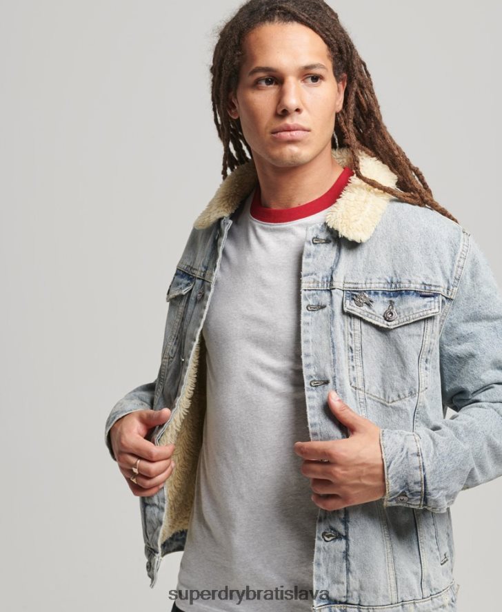 Superdry muži džínsová šerpa bunda 6B4ZTR4442 oblečenie Modrá