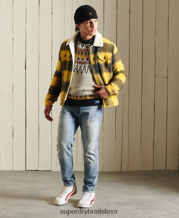Superdry muži diaľničná vlnená šerpa trucker bunda 6B4ZTR4593 oblečenie zlato
