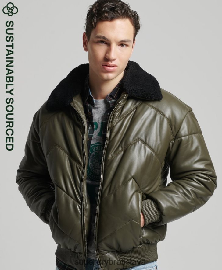 Superdry muži historická kožená pufer bunda 6B4ZTR4666 oblečenie zelená