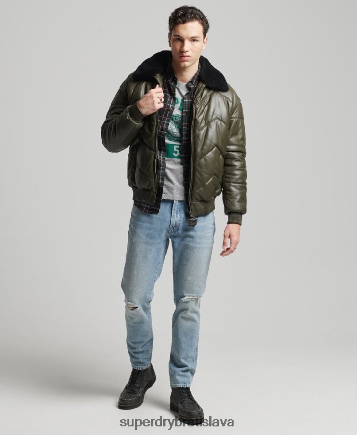 Superdry muži historická kožená pufer bunda 6B4ZTR4666 oblečenie zelená