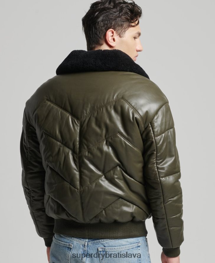 Superdry muži historická kožená pufer bunda 6B4ZTR4666 oblečenie zelená