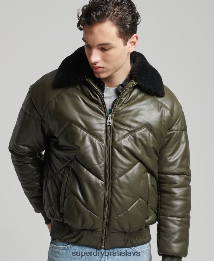 Superdry muži historická kožená pufer bunda 6B4ZTR4666 oblečenie zelená