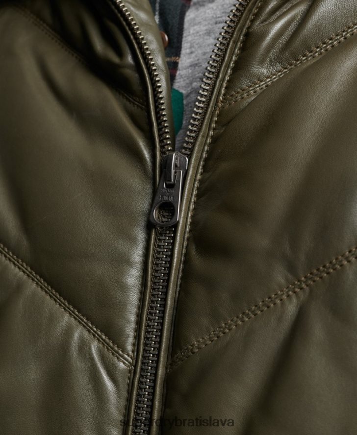 Superdry muži historická kožená pufer bunda 6B4ZTR4666 oblečenie zelená