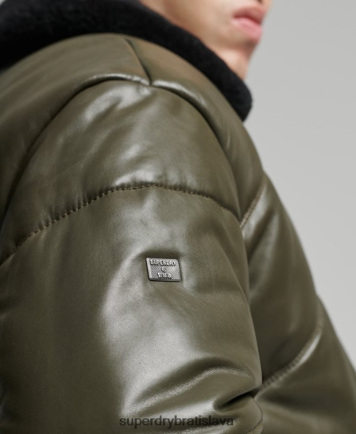 Superdry muži historická kožená pufer bunda 6B4ZTR4666 oblečenie zelená