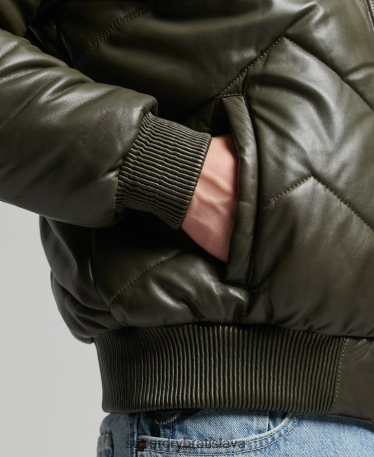Superdry muži historická kožená pufer bunda 6B4ZTR4666 oblečenie zelená