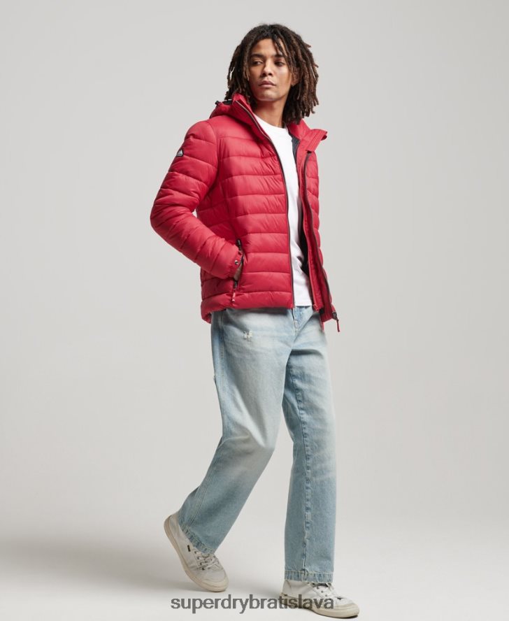 Superdry muži klasická nafukovacia bunda s kapucňou 6B4ZTR1041 oblečenie červená