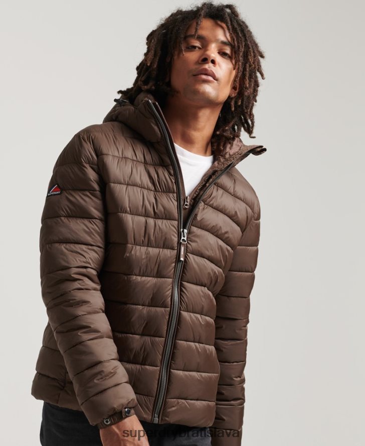 Superdry muži klasická nafukovacia bunda s kapucňou 6B4ZTR987 oblečenie hnedá