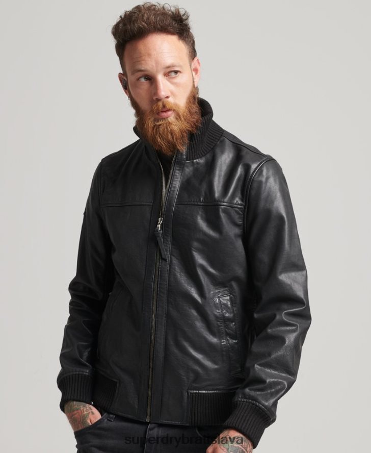 Superdry muži kožená bomber s pleteným golierom 6B4ZTR1108 oblečenie čierna
