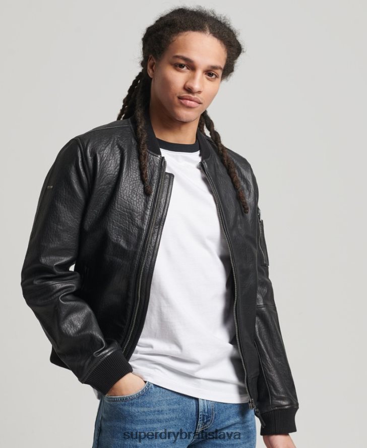 Superdry muži kožená bunda typu bomber 6B4ZTR4753 oblečenie čierna