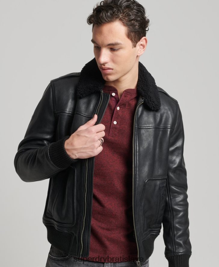 Superdry muži kožená letecká bombardovacia bunda 6B4ZTR4782 oblečenie čierna