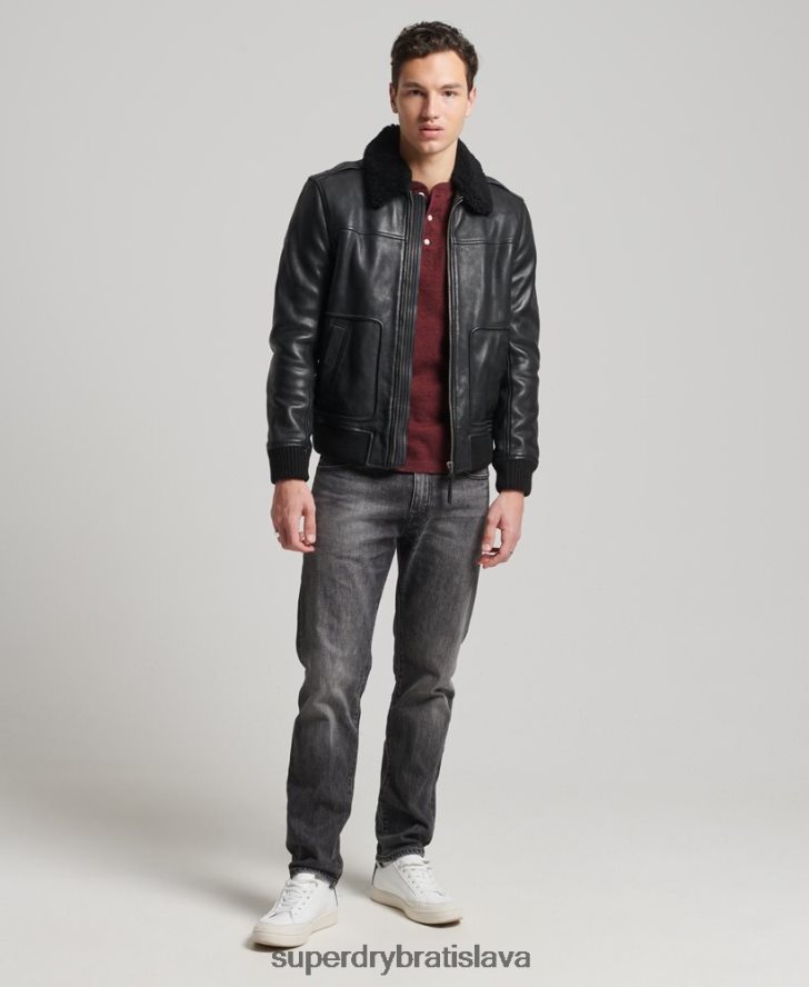 Superdry muži kožená letecká bombardovacia bunda 6B4ZTR4782 oblečenie čierna