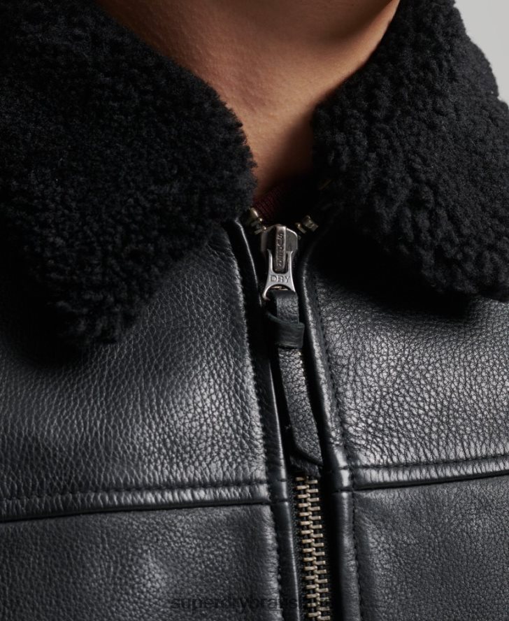Superdry muži kožená letecká bombardovacia bunda 6B4ZTR4782 oblečenie čierna