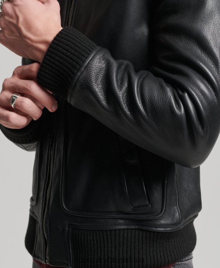 Superdry muži kožená letecká bombardovacia bunda 6B4ZTR4782 oblečenie čierna