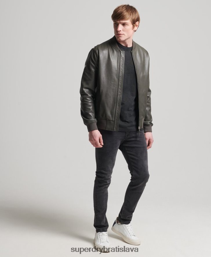 Superdry muži kožená letecká bunda studios 6B4ZTR6455 oblečenie tmavošedý