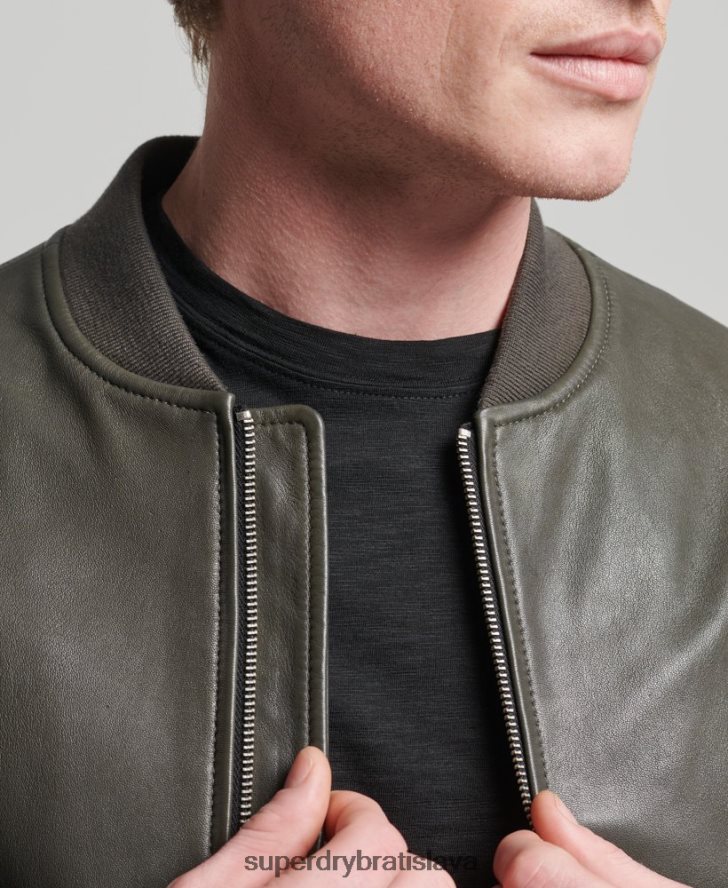 Superdry muži kožená letecká bunda studios 6B4ZTR6455 oblečenie tmavošedý