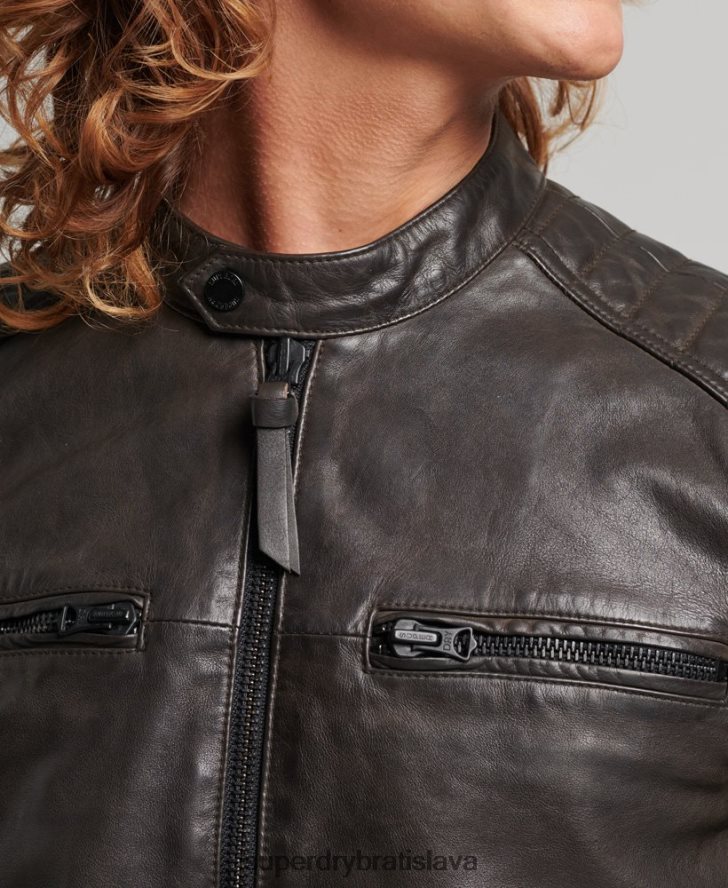 Superdry muži kožená moto pretekárska bunda 6B4ZTR1088 oblečenie tmavošedý