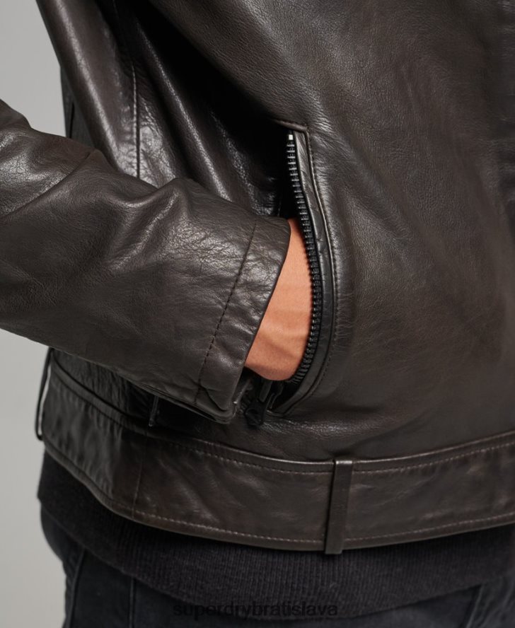Superdry muži kožená moto pretekárska bunda 6B4ZTR1088 oblečenie tmavošedý
