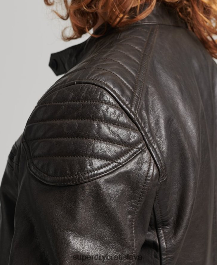 Superdry muži kožená moto pretekárska bunda 6B4ZTR1088 oblečenie tmavošedý