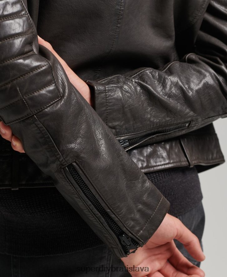 Superdry muži kožená moto pretekárska bunda 6B4ZTR1088 oblečenie tmavošedý