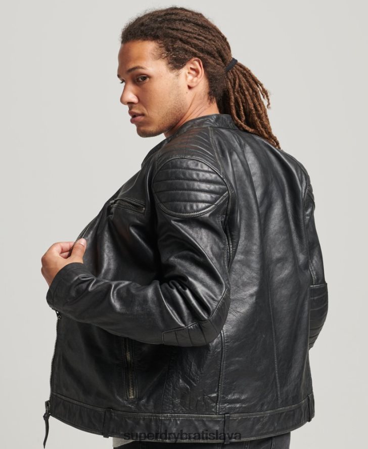 Superdry muži kožená moto pretekárska bunda 6B4ZTR920 oblečenie čierna
