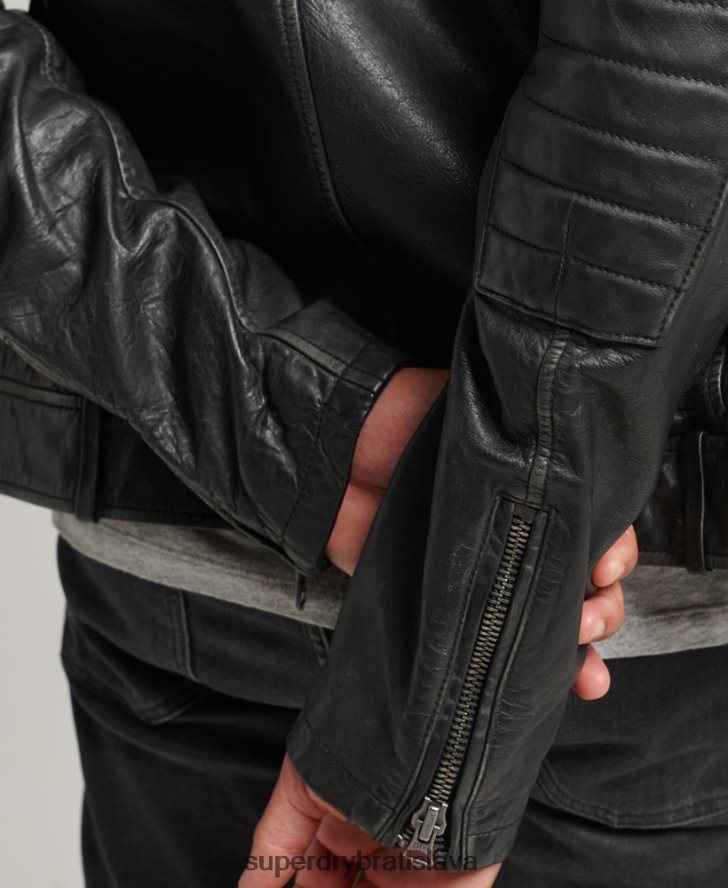 Superdry muži kožená moto pretekárska bunda 6B4ZTR920 oblečenie čierna