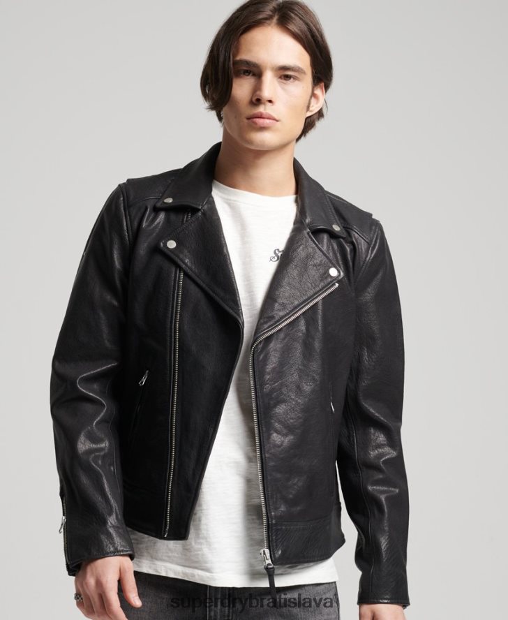 Superdry muži kožená motorkárska bunda 6B4ZTR1060 oblečenie čierna