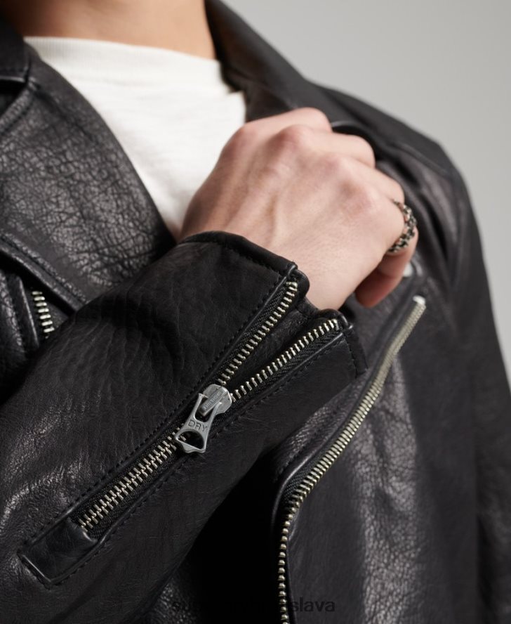 Superdry muži kožená motorkárska bunda 6B4ZTR1060 oblečenie čierna