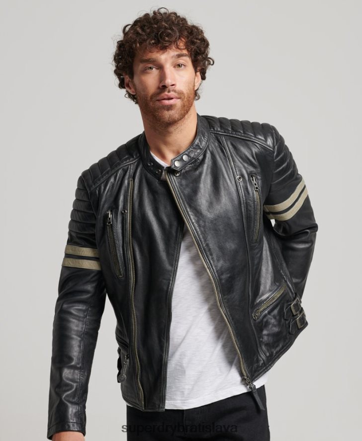 Superdry muži kožená motorkárska bunda 6B4ZTR4691 oblečenie čierna