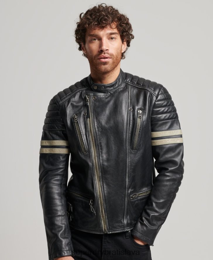 Superdry muži kožená motorkárska bunda 6B4ZTR4691 oblečenie čierna