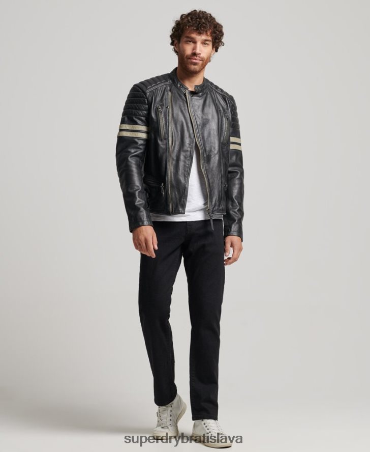Superdry muži kožená motorkárska bunda 6B4ZTR4691 oblečenie čierna