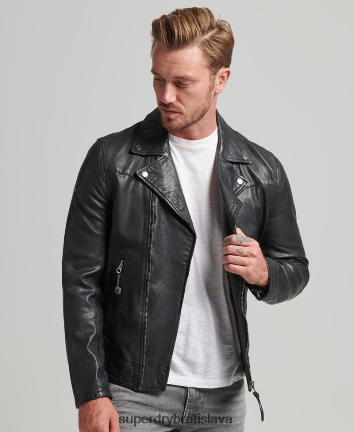 Superdry muži kožená motorkárska bunda 6B4ZTR953 oblečenie čierna