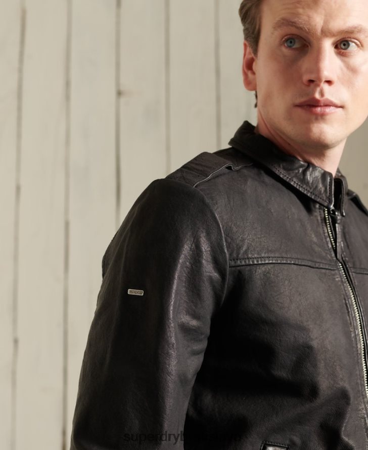 Superdry muži letecká kožená bunda 6B4ZTR1195 oblečenie čierna