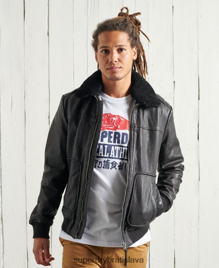 Superdry muži letecká letecká kožená bunda 6B4ZTR4488 oblečenie čierna