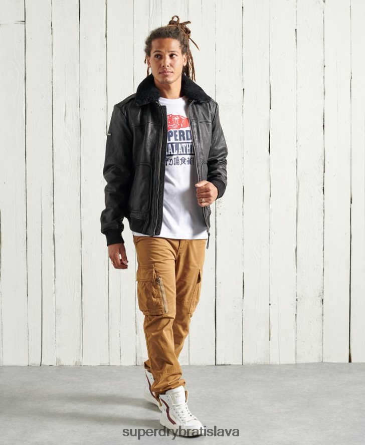 Superdry muži letecká letecká kožená bunda 6B4ZTR4488 oblečenie čierna