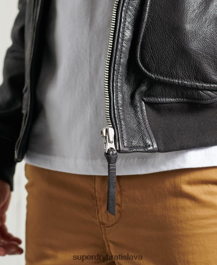Superdry muži letecká letecká kožená bunda 6B4ZTR4488 oblečenie čierna