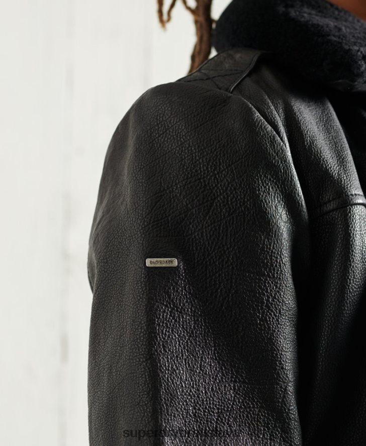 Superdry muži letecká letecká kožená bunda 6B4ZTR4488 oblečenie čierna
