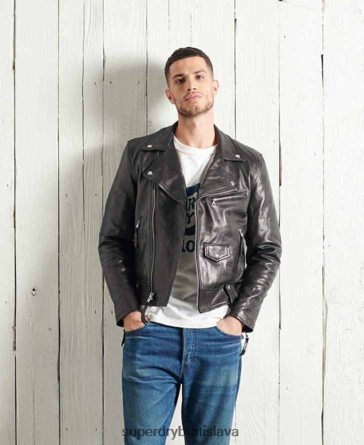 Superdry muži limitovaná edícia suchej koženej motorkárskej bundy 6B4ZTR4756 oblečenie čierna